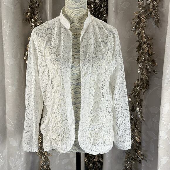 Tudor Court Women’s PM White Sheer Lace Blazer Jacket Coquette Cotfage Coastal - Picture 1 of 10